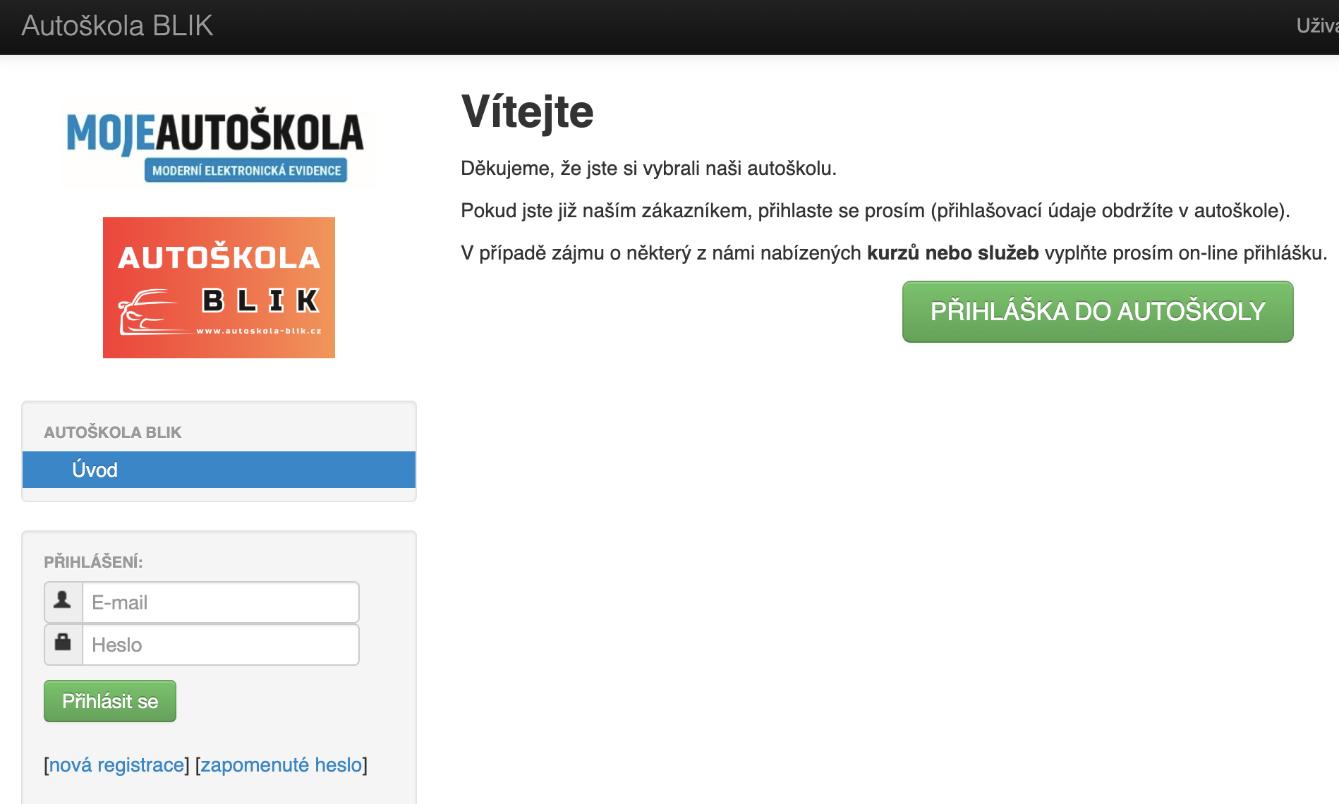 Ukázka webu MojeAutoškola